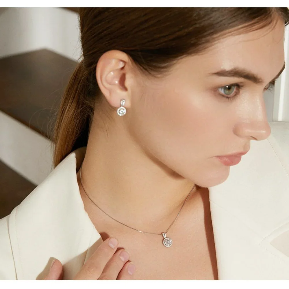 Certified 1ct. t.w. Diamond Moissanite Round Halo Earrings NEW L - Picture 5 of 10